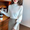 Autumn and Winter Women's Knitwear Solid Color Lantern Sleeve Knitwear Women Pearl Half High Neck Slim Bottoming Shirt Long-sleeved Blouse
