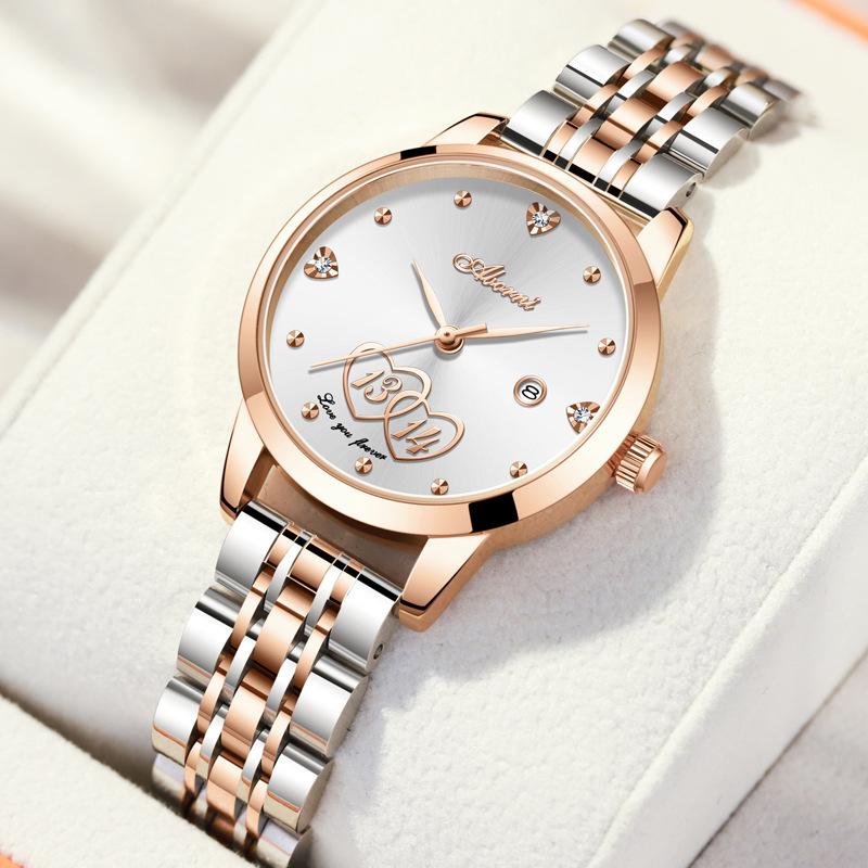 ABORNI женские часы подарок на день святого валентина один пожизненный кварцевые женские часы календарь женские часы со стальным ремешком