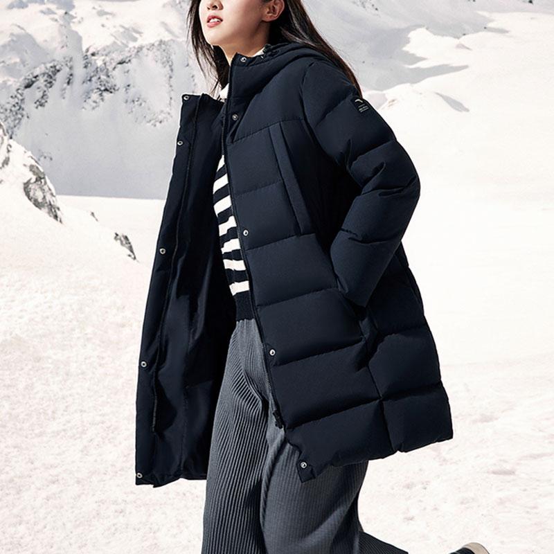 Anta Куртка-пуховик средней длины с капюшоном, водонепроницаемая, утолщенная, теплая, с буквенным принтом, женская, базовая, цвет черный 162417902-3