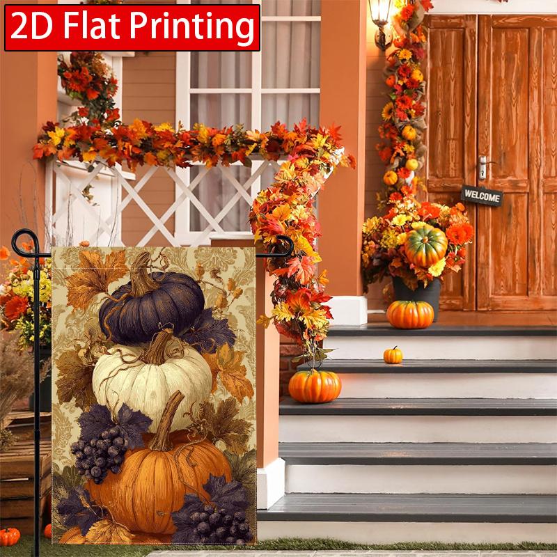 2D Flat - 2D Flat Autumn Harvest Thanksgiving Pumpkin And Turkey Garden Flag 3 (2) Outdoor Garden Flag Double-Sided Home Decoration Courtyard Decorat