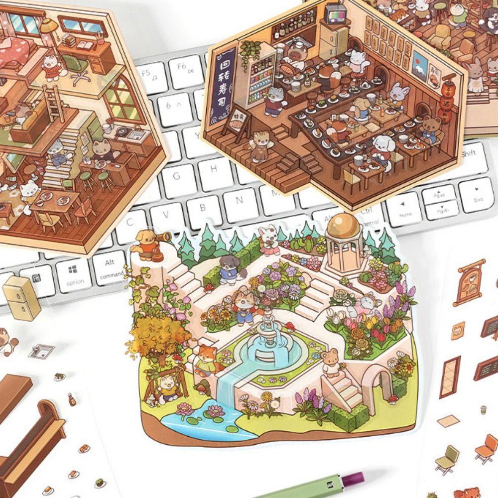 Бумага-наклейка с 3D-пейзажем лесной деревни, многофункциональные наклейки с изображением хижины, игровые наклейки, для любителей карточек