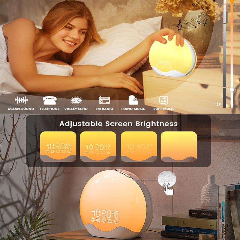 Будильник Sunrise с пробуждающим светом, цифровым звуком для сна, ночником, настольными часами, устройством для помощи при засыпании, меняющим цвет, идеальным подарком