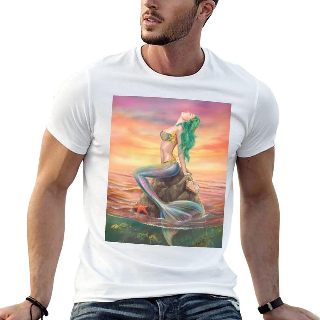 Beautiful mermaid at sunset T-Shirt t shirt for man t shirt print cotton t shirts high quality