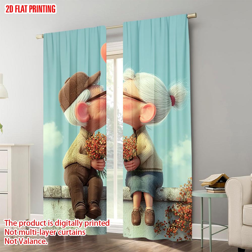 2pcs, plane printing Print Curtains Grandparents embrace1 Polyester (without rod) Room Decor for Kitchen, Bedroom & Living