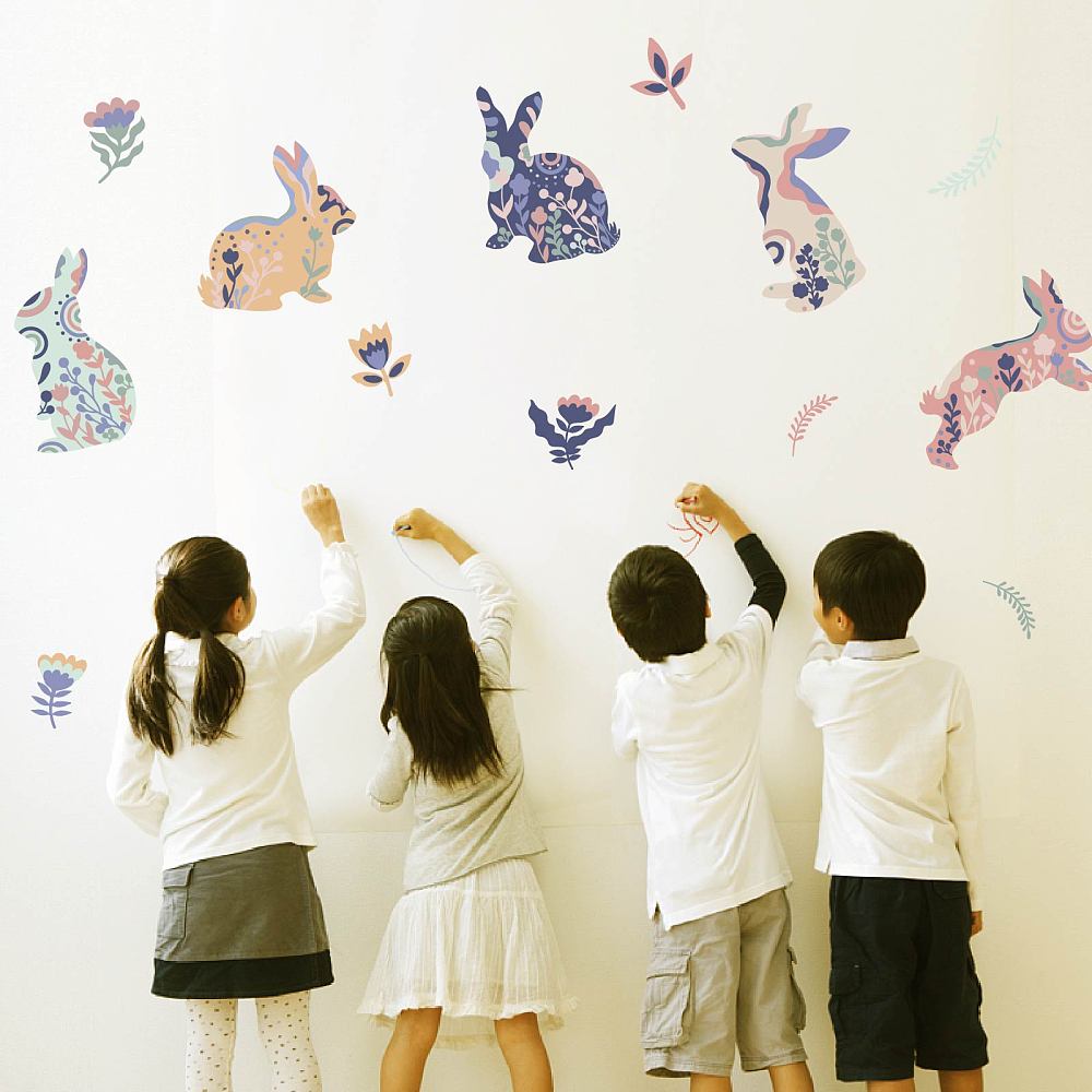 1sheet PVC Wall Stickers Wall Decoration Rabbit Pattern 900x390mm