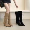Мода Bailamos Зимний Уличный Стиль Остроносые Сапоги до Колена Женские Туфли на Высоком Каблуке Женские Длинные Ботильоны Zapatos De Mujer