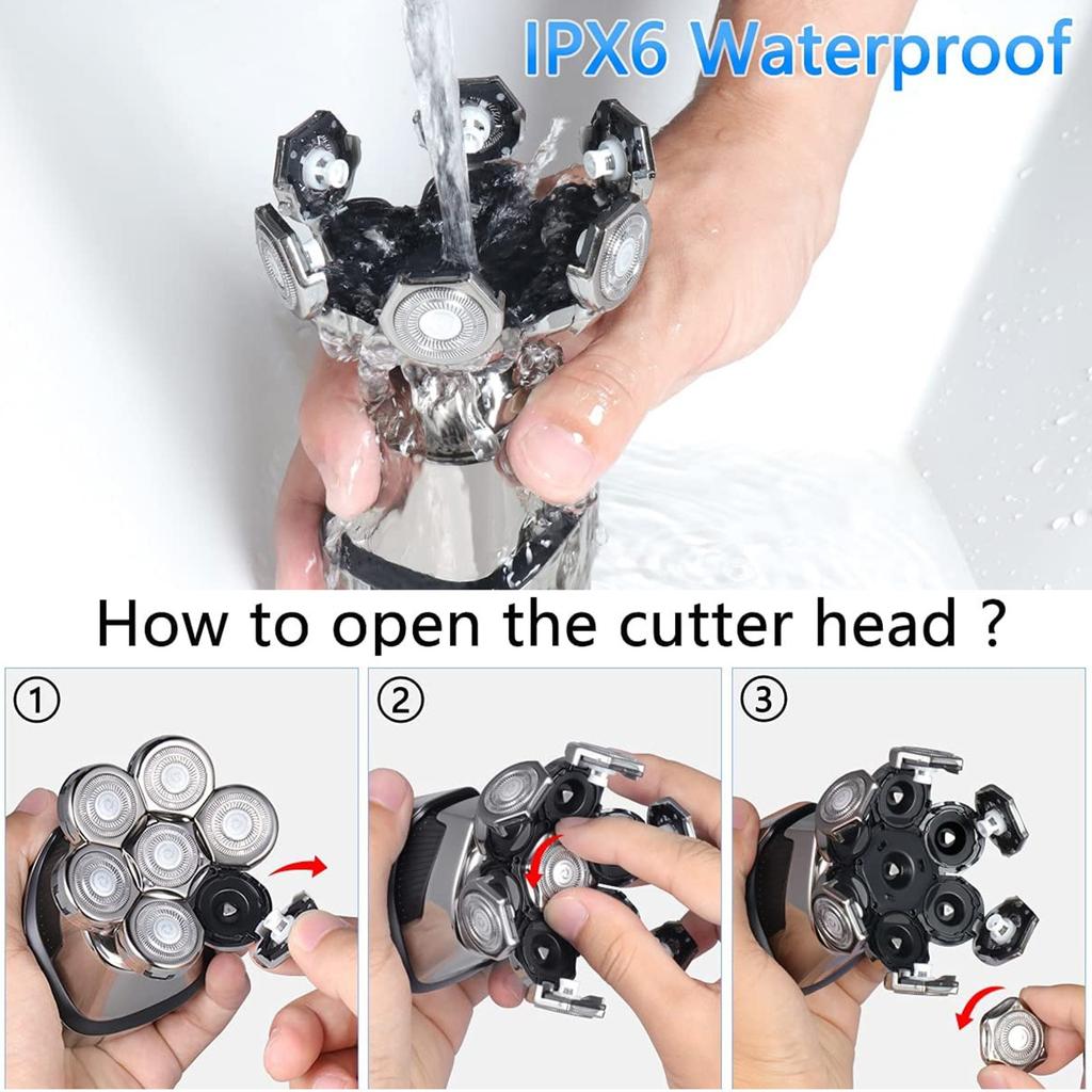 Men's Electric Bald Shaver Grooming Set Waterproof Cordless Multifunctional Wash Charging