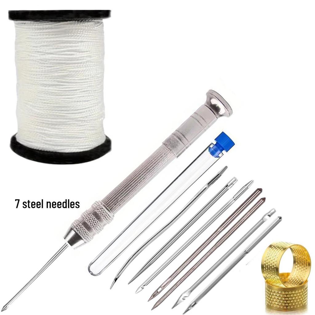 7-Piece Leather Sewing & Awl Needle Kit for Canvas, Tent, & Shoe Repair - Wear-Resistant Tools