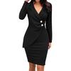 OhBaby Women's Lapel Bodycon Button Long Sleeve Slim Fit Business Suit Midi Dress Blazer