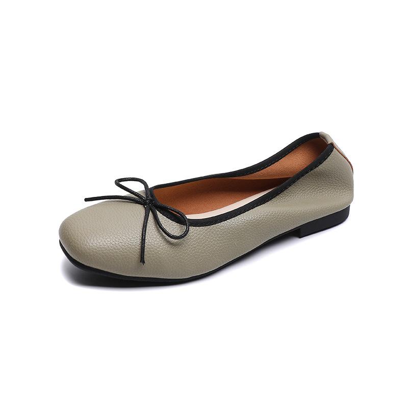 Женские одинарные туфли с квадратным носком, балетки на плоской подошве с бантом и открытым верхом