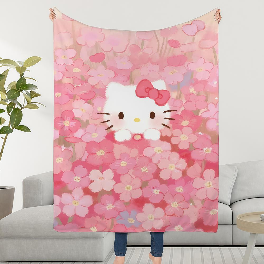 H-Hello Blanket Throw Super Cosy Plush Flower Living Room Sofa Couch Childish SRO Birthday K-Kitty Pink Gifts