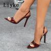 Fashion Liyke Sexy Slingback Sandals Women 2025 Summer Fashion Open Toe Slip On Back Strap Designer High Heels Party Dress Shoes Size 43