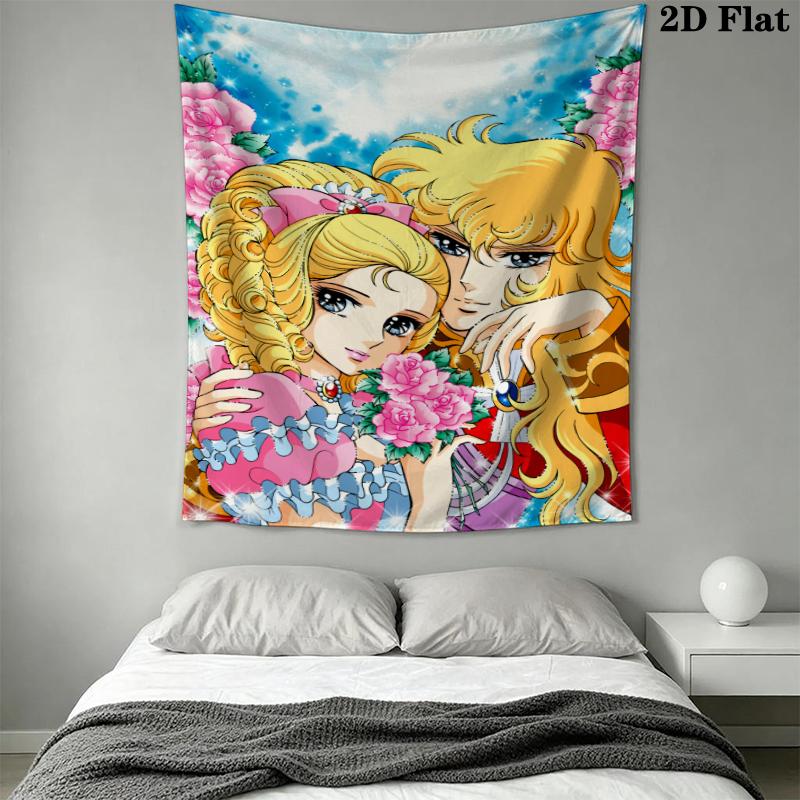 Versailles Rose Love Wall Tapestry Aesthetic Wall Hanging Printed Fabric Blanket Decorative Tapestries for Bedroom Living Room Home Decor