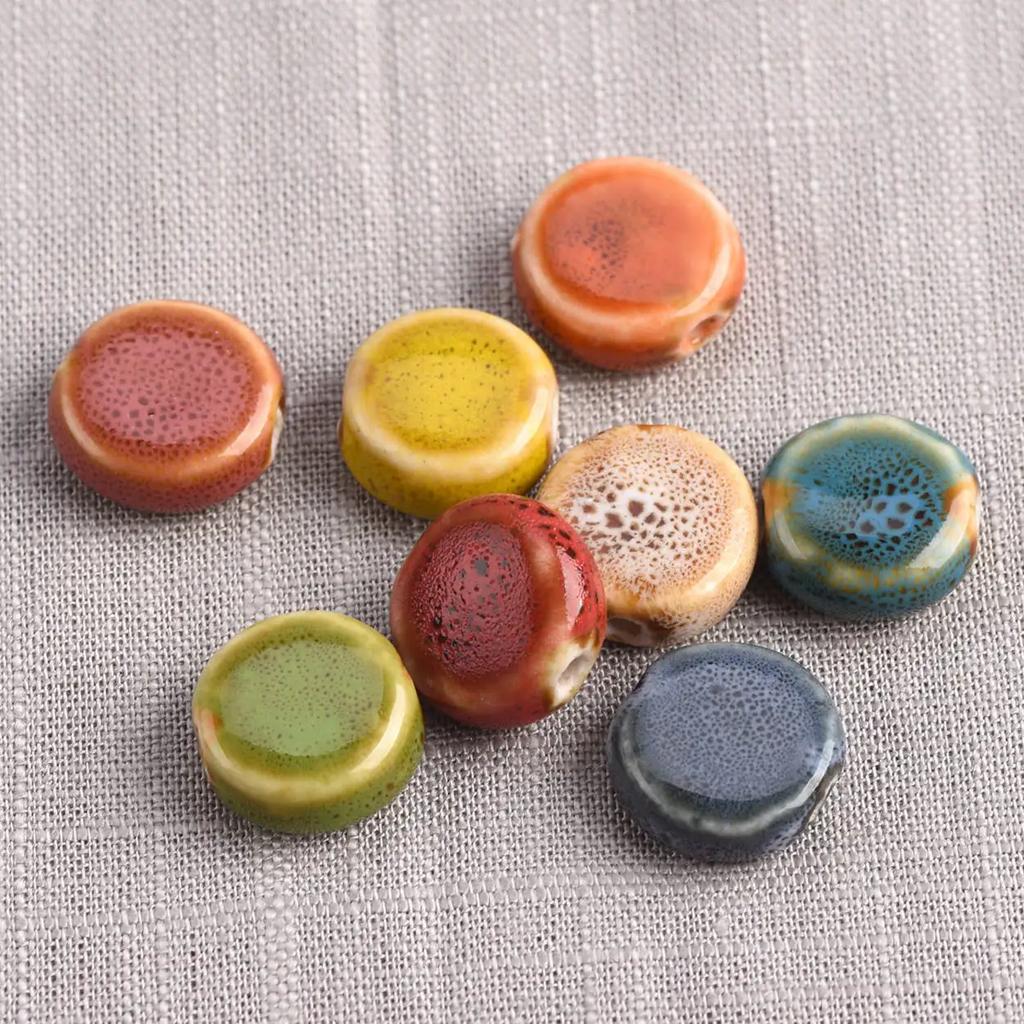 20 шт. Плоские круглые 15 мм Керамические фарфоровые бусины-разделители ручной работы Лот для изготовления ювелирных изделий Аксессуары DIY Поделки Фурнитура Креативные бусины