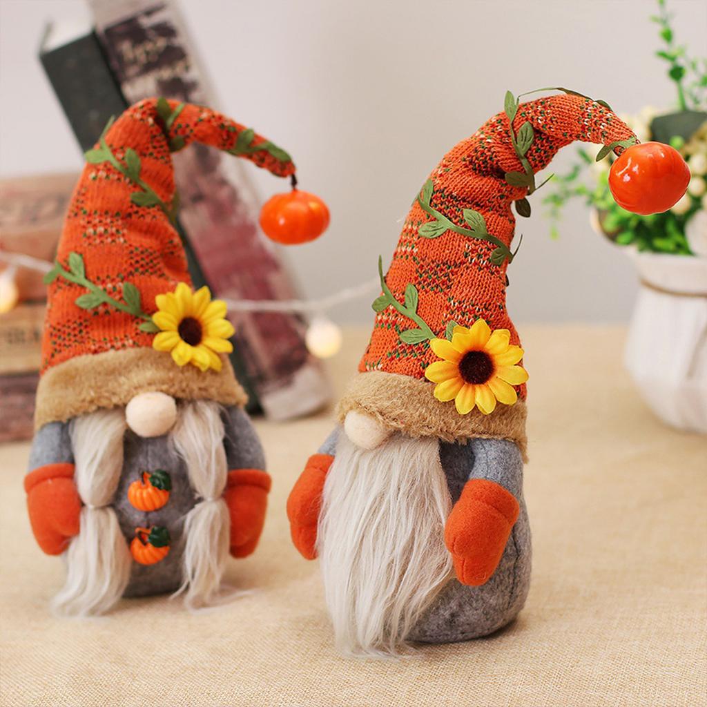 Fall Gnome Thanksgiving Doll, Pumpkin Sunflower Halloween Decor Plush Ornament Tomte, Festival Swedish Scandinavian Faceless Home Kitchen