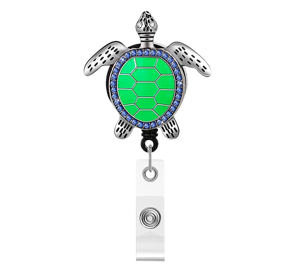 Sea Turtle Butterfly Card Retractable Badge Reel with Diamond Decor Staff Nurse Work Card Clip Lanyard Pass Access Bus Card Clip