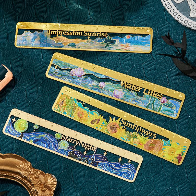 1 pcs Creative Oil Painting Bookmarks Floral Mountains Landscape Bookmarks for Kids metal Scrapbook Ruler Cute Student Supplies