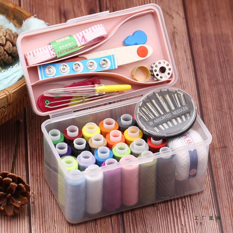 Portable Multicolor Needle & Thread Kit: Multifunctional Storage Box for Household Mending.