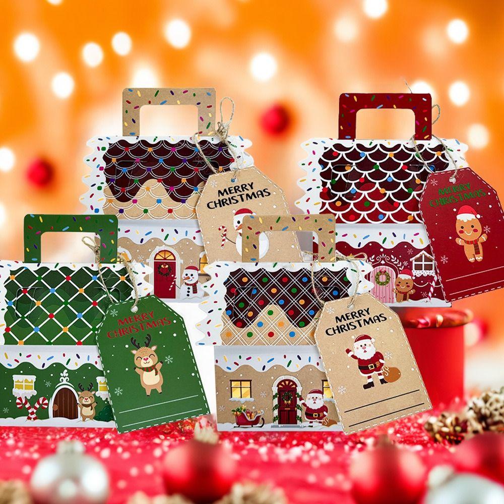24 Pcs Kraft Paper Christmas Gift Boxes Presents Gable Cookie Candy Bags Surprise Gift Packaging