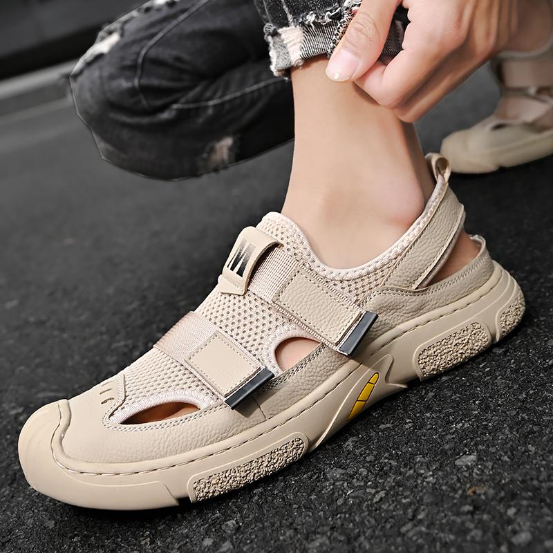 Модные летние новые мужские модные универсальные полые дышащие кожаные повседневные пляжные сандалии размер 46