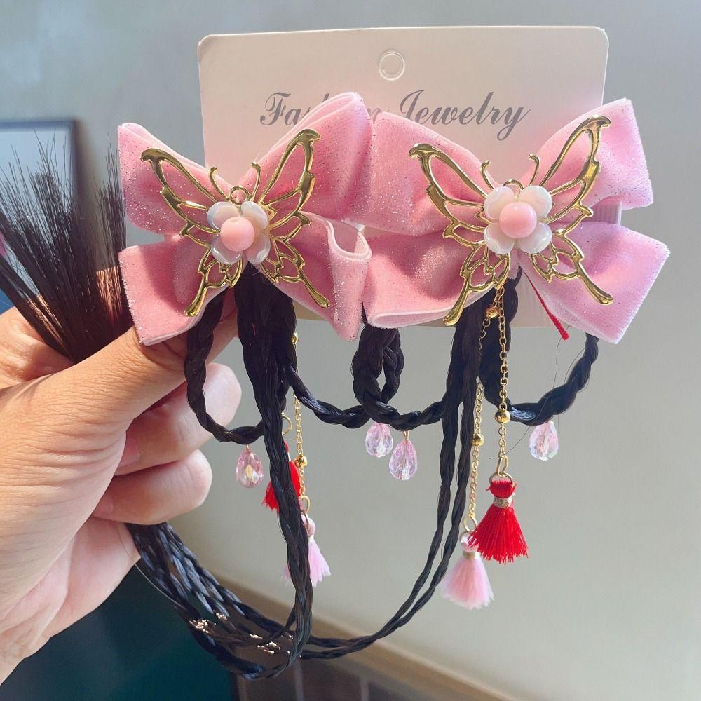 2 шт. Кисточка Детская заколка для волос Китайский стиль Парик Коса Заколка Сладкий Красный Бант Заколка для волос