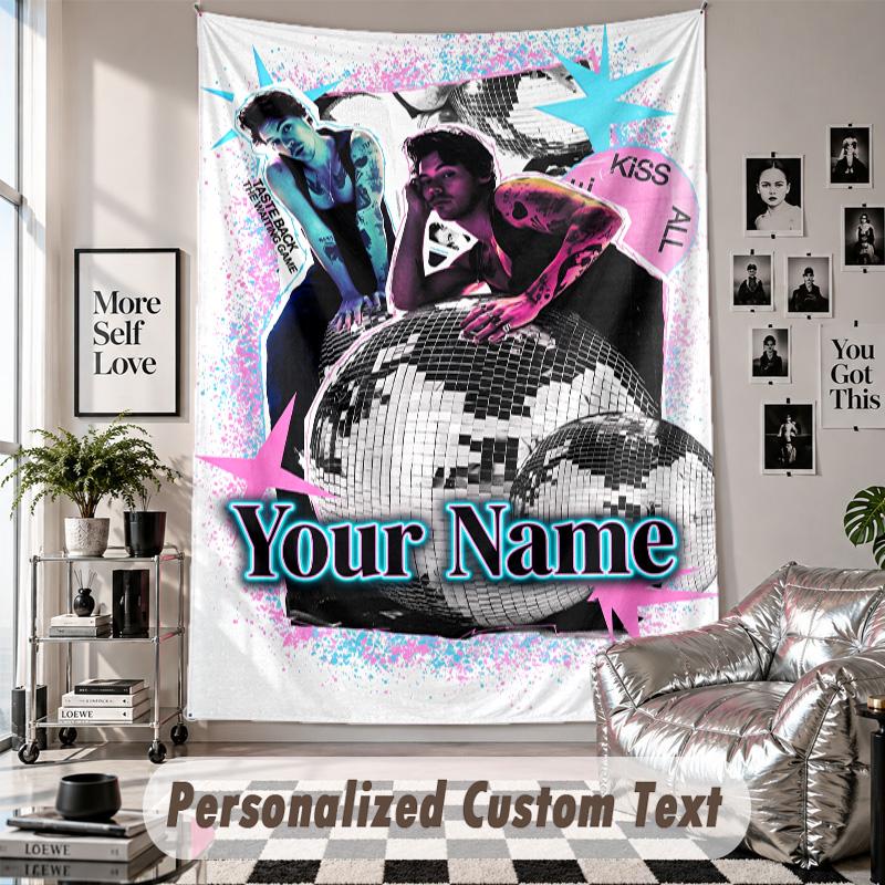 Wall Hanging Tapestry With Custom Name & Text, Harry Styles Decorative Tapestry For Bedroom