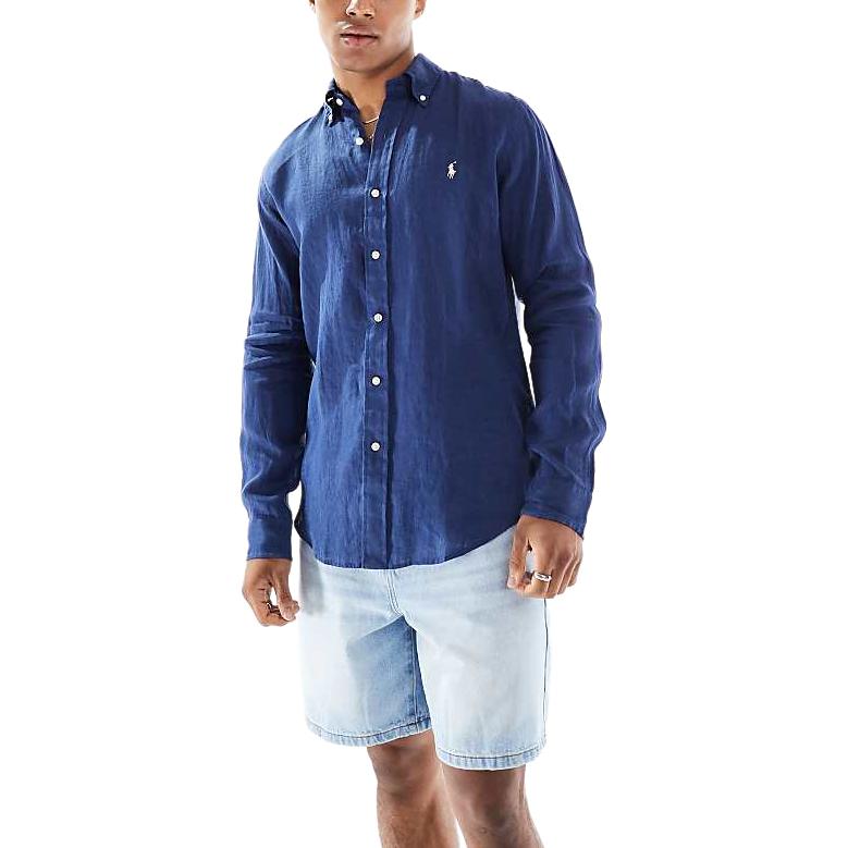Polo Ralph Lauren Рубашка мужская льняная с длинным рукавом и вышивкой логотипа Pony 710738072-001