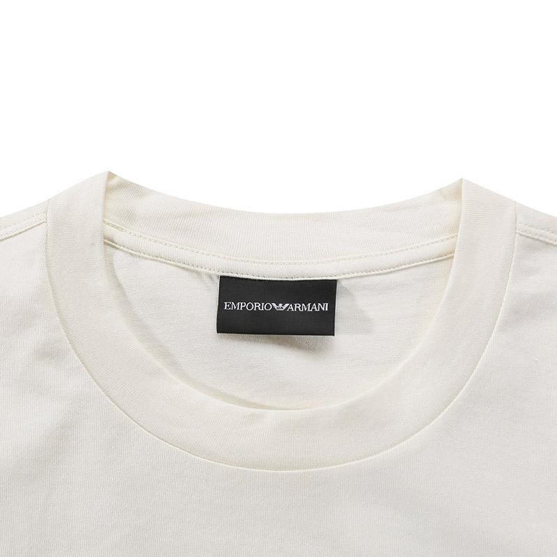 Emporio Armani Мужская футболка с коротким рукавом и круглым вырезом, вышитый логотип SS24, топ, цвет Ванильный 3D1TG8-1JOCZ-01A1