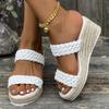 White PU Leather Woven Wedge Sandals Women Summer Lightweight Thick Sole Slippers Woman Fashion Espadrilles Platform Sandalias