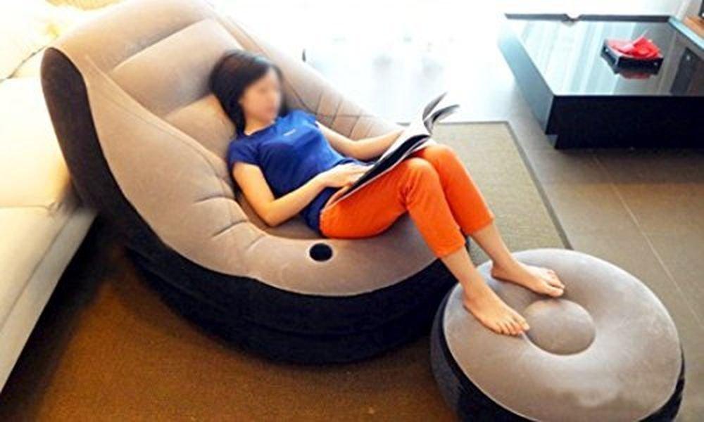 Надувной диван ZS-LISOFA, Белый, Надувной, с местом для хранения, Стильный дизайн и пуфик. [Исключительный комфорт для идеальной посадки]