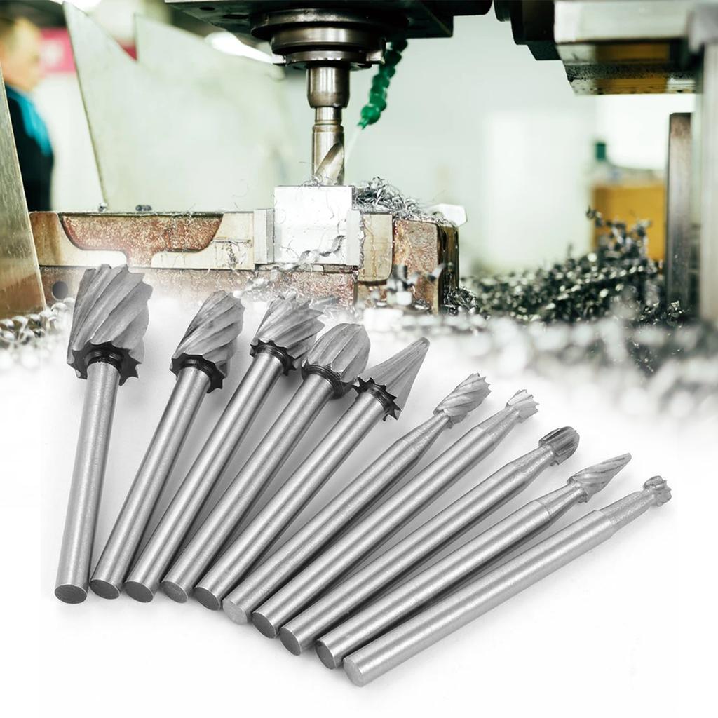 10 шт. набор фрез из карбида вольфрама с хвостовиком 1/8 дюйма, режущий фрезерный бор для вращающегося инструмента