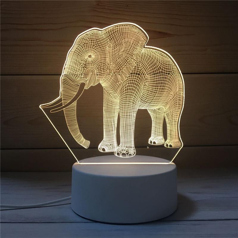 Креативный 3D Слон Корова Клубника Спутник Земля Ночник Акриловый Абажур Питание от USB