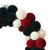 Christmas Pom Wreath for Front Door, Red Green White Velvet Soft Touch Fluffy Pompom Ring Flocking Hanging Holiday Party, Porch, Wall, Home