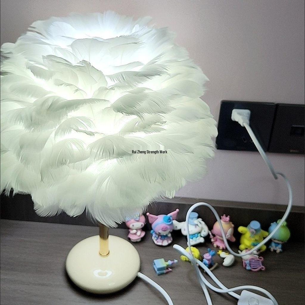 Elegant Eye-Care Feather Remote Table Lamp - Perfect for Live Room Decor, Living Room Ambiance, and Bedroom Bedside Lighting.
