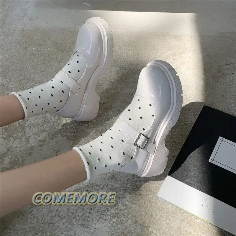 Модные лакированные туфли Мэри Джейн для женщин в стиле преппи с пряжкой на щиколотке, туфли-лодочки на платформе, женские японские туфли на толстом каблуке, школьные туфли Mujer