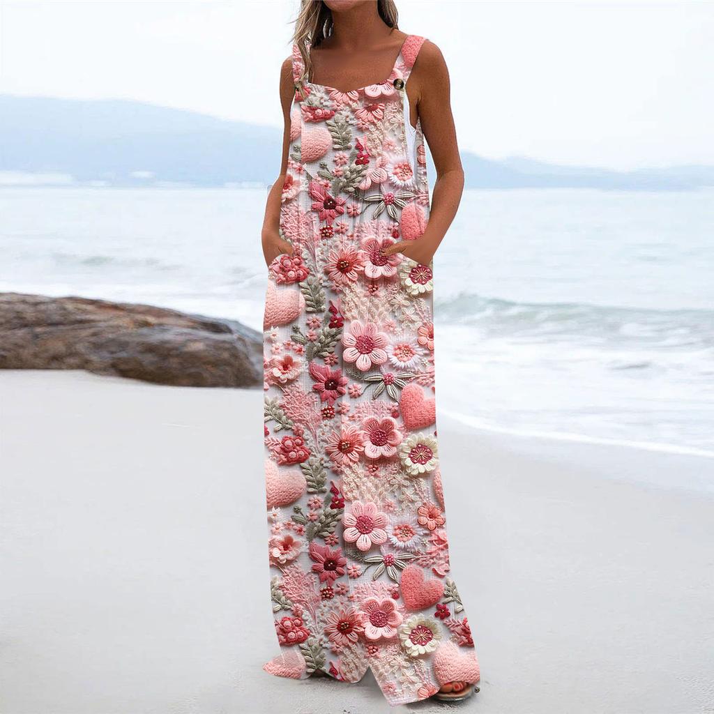 Женский модный повседневный свободный комбинезон с карманами и принтом ко Дню святого Валентина