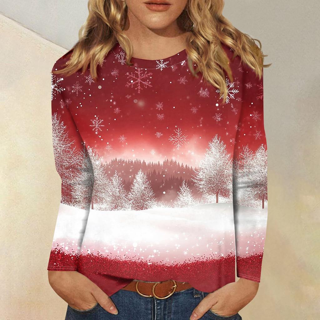 Женская модная повседневная футболка с круглым вырезом и длинным рукавом с принтом, топ