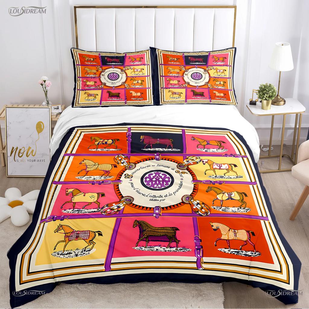 Fashion Ethnic Frame Horse Duvet Cover Comforter Bedding Set Soft Quilt Cover and Pillowcases for Teens Single/Double/Queen/King