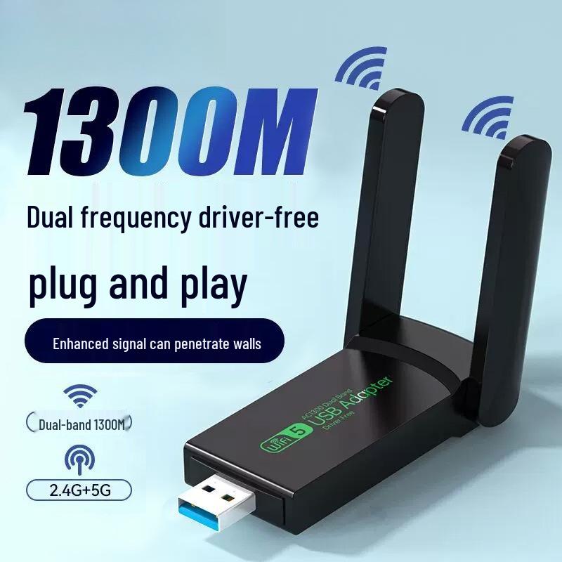 1300M WiFi 6 Dual-Band USB Wireless Network Card for Desktop Computers (Driver-Free)