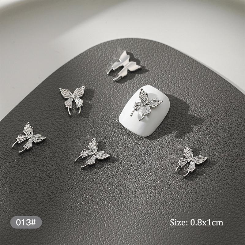 10Pcs Diy Nail Art Decoration 3D Silver Butterfly Shiny Rhinestones Nail Drills For Manicure Design Accessory