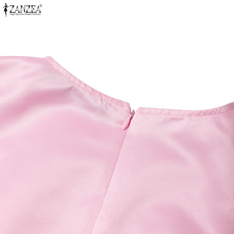 ZANZEA Женское кружевное платье-футляр с круглым вырезом и короткими рукавами