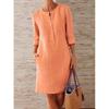Plus Size Women Long Sleeve Ruched Dress with Pockets Cotton Linen Blend Casual Party Knee Length O Neck Solid Color Dress