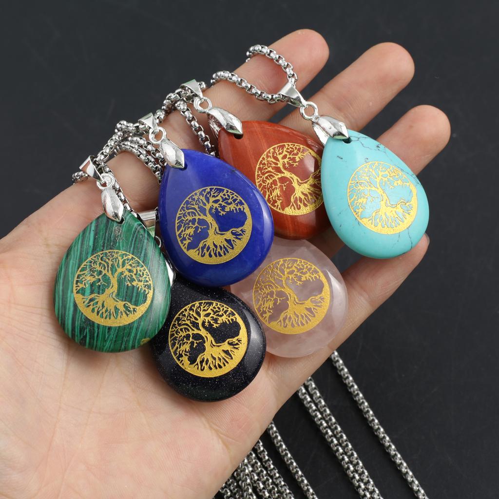 Ожерелье из натурального камня малахит/бирюза подвеска в форме капли с принтом для женщин цепочка для подарка на день рождения 60 см