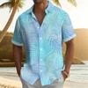 Мужская пляжная рубашка с тропическим принтом пальмовых листьев, кубинским воротником, коротким рукавом, на пуговицах, повседневная