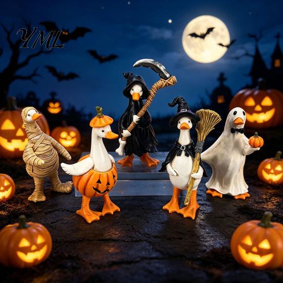 Funny Holiday Crafts Halloween Figurines Table Decor, Cute Ghost Duck Ornament, Resin Statue Festive Window Displays Figurine for Centerpiece