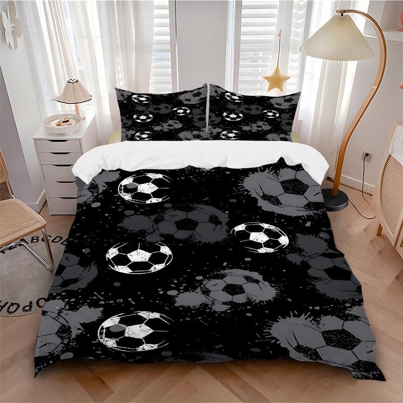 3pcs Soccer Balls Bedding Set, Includes 1 Comforter + 2 Pillowcases, Without Pillow Inserts, Soft Comfortable, Lightweight Breathable, Print