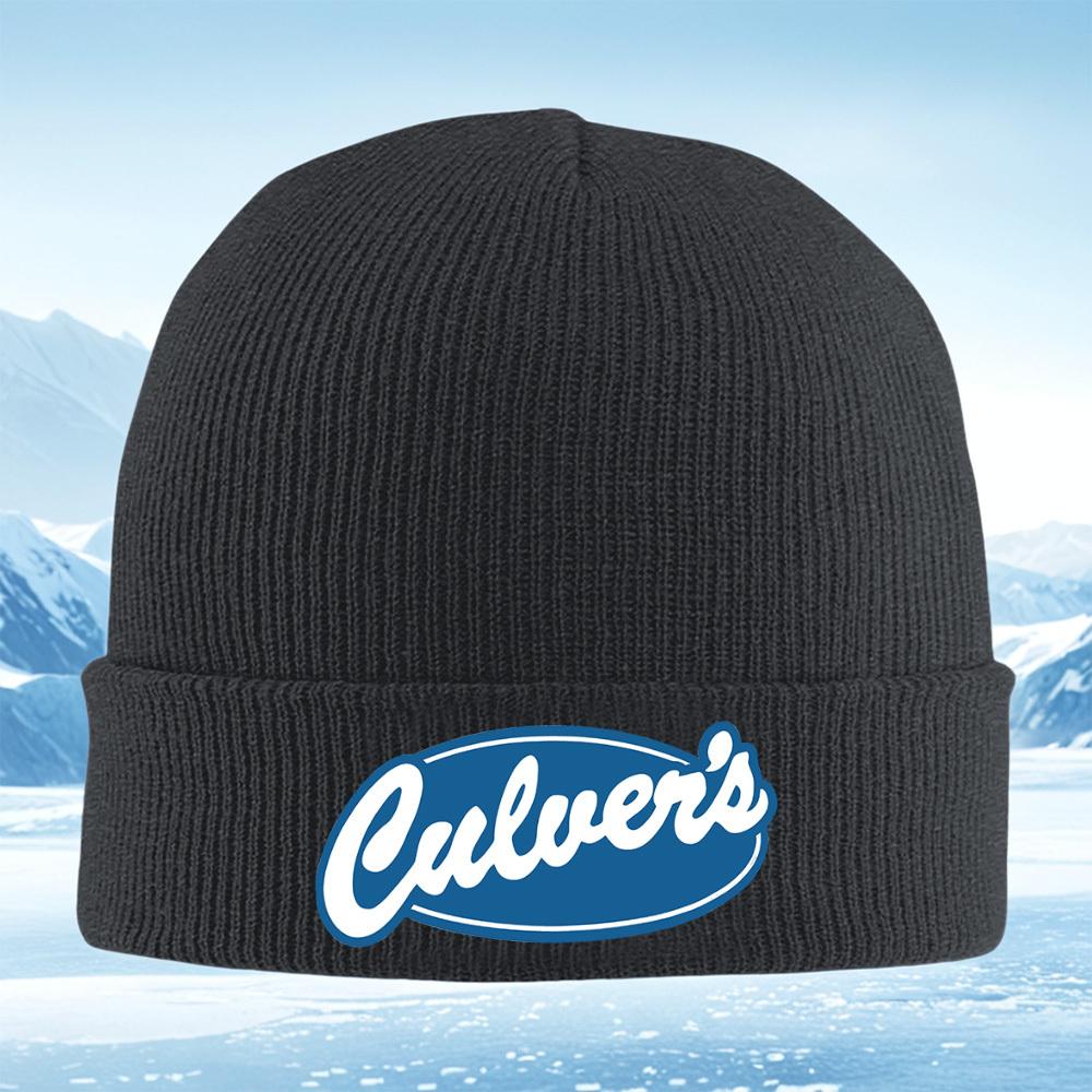 Логотип Culvers белый текст синий овал Унисекс Женский Унисекс Вязаная Шапка Бини Шапка-колпак Зимняя Термотеплая Рождественская Уличная Для Велосипеда