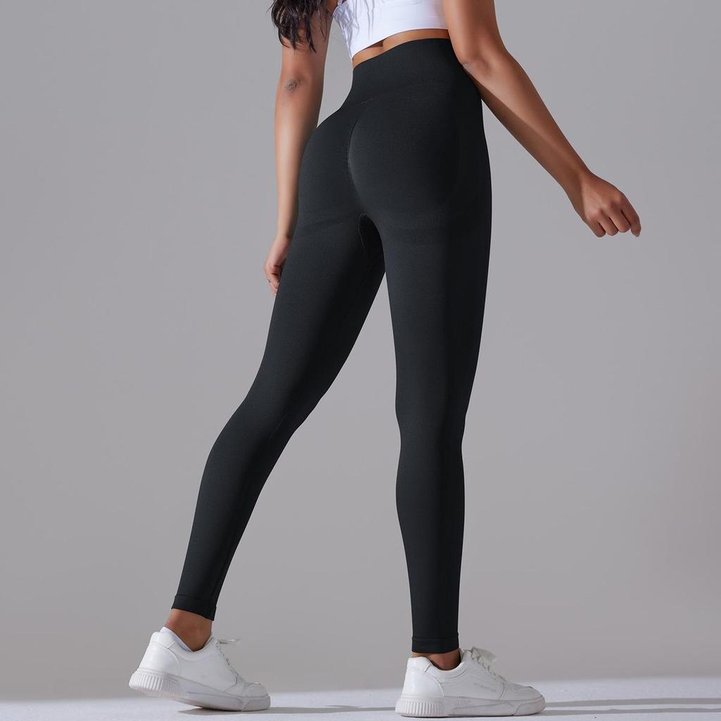 Fashion Casual Comfort Versatile Seamless Knit Solid Color Jacquard Peach Buttocks High Waist Yoga Pants Sports Running Fitness Pants Women
