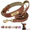 Customized Leather Dog Collar Leash Set Soft Padded Leather Collar For Small Medium Large Dogs With Free Engraved Nameplate