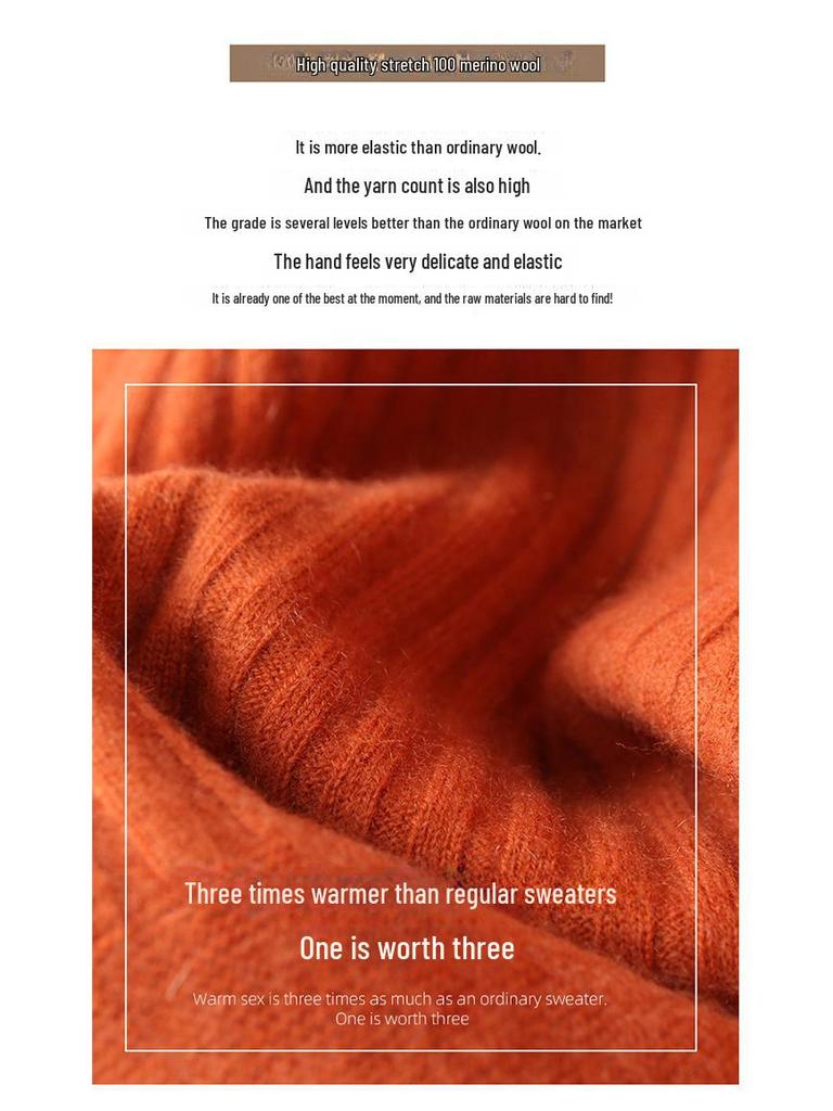 Women's Pure Wool V-Neck Ribbed Knit Dress: Slim, A-Line, Warm Autumn/Winter Sweater Skirt.